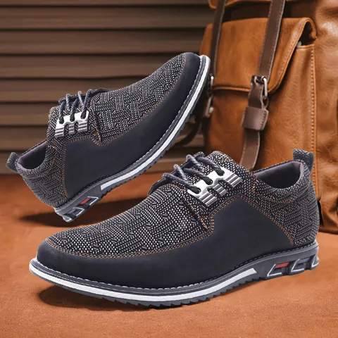 Herren Britischer Stil Lässige Board-Schuhe Webtextur Kunstleder Runde Zehe Rutschfest Verschleißfest Mode Sneakers
