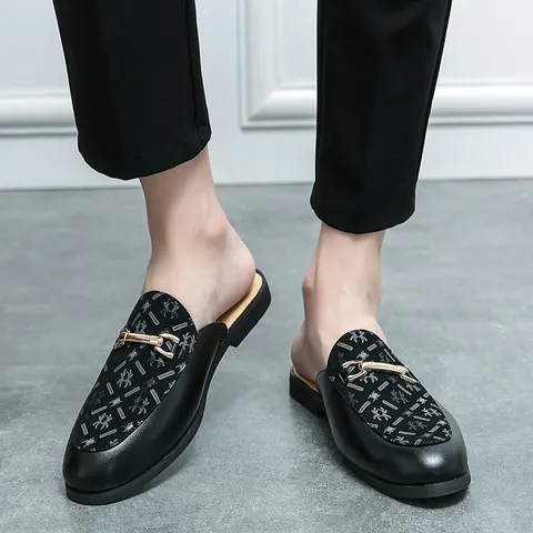 Ανδρικά Casual Παπούτσια Mule από Συνθετικό Δέρμα Slip On Χωρίς Φτέρνα Με Μεταλλική Αγκράφα Τύπωμα Αράχνης