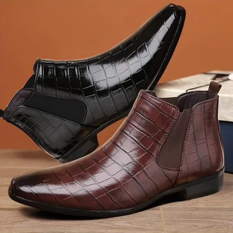 Stivali Chelsea Retro da Uomo Pelle PU Artificiale Punta Quadrata Motivo Coccodrillo Suola in Gomma Antiscivolo Stivaletti alla Moda Casual Business