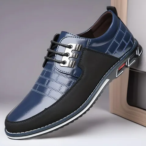 Scarpe Casual da Uomo in Pelle PU Traspiranti Antiscivolo Stringate a Punta Tonda con Blocco di Colore Sneaker alla Moda