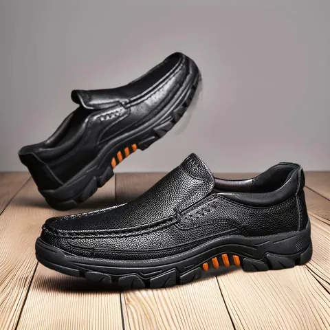 Ανδρικά Casual Δερμάτινα Παπούτσια Slip-On Επαγγελματικά Loafers Αναπνεύσιμα Στρογγυλή Μύτη Παπούτσια για τον Πατέρα Με Αντιολισθητική Σόλα από Καουτσούκ Φθινόπωρο