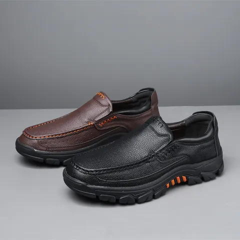 Ανδρικά Casual Δερμάτινα Παπούτσια Slip-On Επαγγελματικά Loafers Αναπνεύσιμα Στρογγυλή Μύτη Παπούτσια για τον Πατέρα Με Αντιολισθητική Σόλα από Καουτσούκ Φθινόπωρο