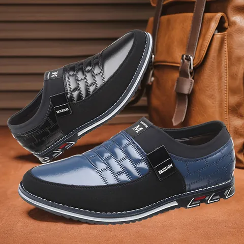 Men Large Size Casual Loafers Slip On Walking Shoes PU Leather Embossed Breathable Flats For Men Business Office Driving Shoes
