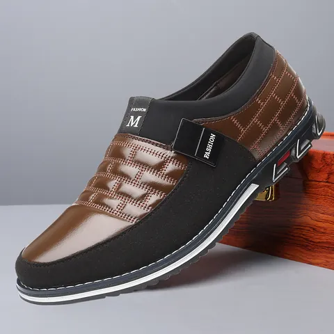 Men Large Size Casual Loafers Slip On Walking Shoes PU Leather Embossed Breathable Flats For Men Business Office Driving Shoes