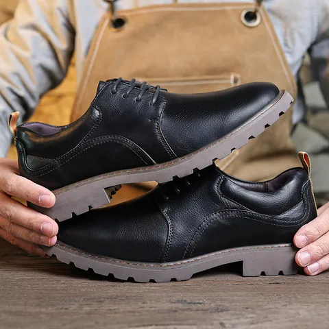 Scarpe Derby in Pelle Vintage da Uomo Stile Britannico Casual Lavoro All'aperto Taglia Grande Antiscivolo Suola Spessa
