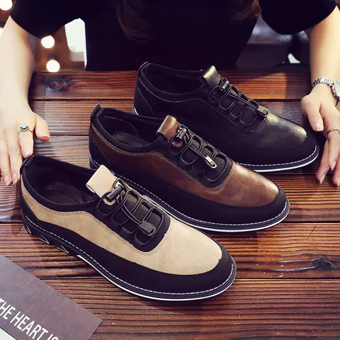 Men Casual Loafers Breathable Slip-on Driving Shoes Color Block Patchwork Fashion Lightweight Non-slip Low Top Leisure Shoes