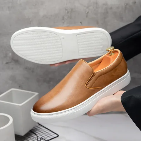 Men Business Casual Loafers Slip-On Artificial Leather Shoes Large Size Fashion Breathable Flat Sneakers for Office Runway