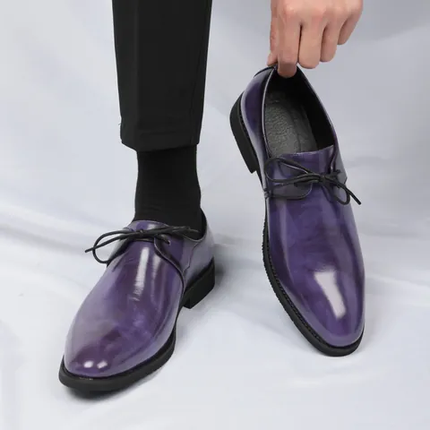 Scarpe Derby Formali da Uomo Viola Pelle Sintetica Business Ufficio Stringate Scarpe Eleganti da Uomo Moda Lucida Matrimonio