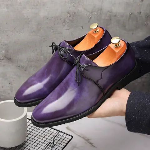 Scarpe Derby Formali da Uomo Viola Pelle Sintetica Business Ufficio Stringate Scarpe Eleganti da Uomo Moda Lucida Matrimonio