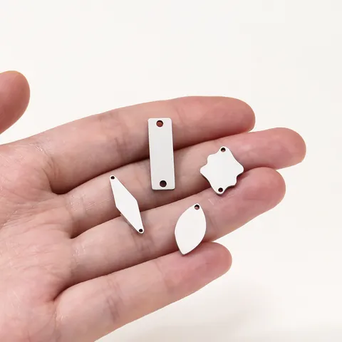 Stainless Steel Blank Tags Multi Shape Cloud Shield Hexagon Leaf Rhombus Engravable Metal Pendants For DIY Jewelry Making