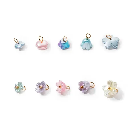 Iridescent Pearl ABS Flower Pendant With Metal Ring Iridescent Luster 3D Floral Charms For DIY Handmade Earring Necklace Jewelry Making Accessories