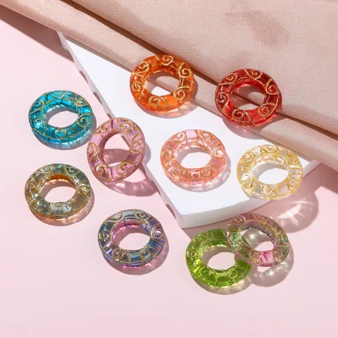 Ancient Style Ice Clear Glass Round Peace Buckle Ring Handmade DIY Jewelry Accessories Gold Swirl Pattern Charms Pendants