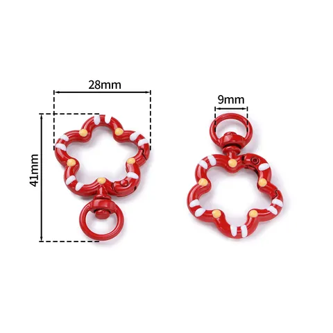 Hand-Painted Enamel Flower Spring Clasp Alloy Open Ring DIY Bag Keychain Accessory Connector Floral Swivel Hook