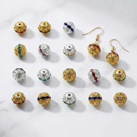 Cuentas Espaciadoras de Bola Redonda de Cobre Hueca de 10mm Con Incrustaciones de Strass Accesorios para Manualidades DIY Collar Pulsera Joyería