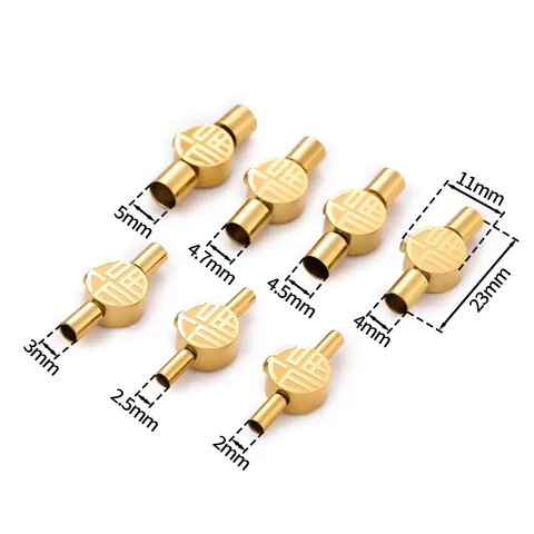 Stainless Steel Gold Fu Character Bracelet Connector Clasp DIY Jewelry Finding Prosperity Button Connection Joint Buckle For Leather Rope Red String