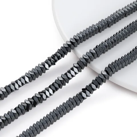 Hematite Rhombus Geometric Faceted Loose Beads Black Metallic Luster Spacer Beads For DIY Jewelry Making Bracelet Necklace Materials
