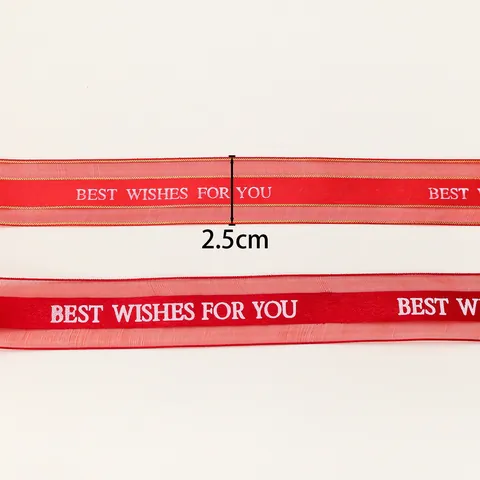 Nastro in Rete con Bordo Dorato Nastro in Tulle Satinato Traslucido Stampa Best Wishes per Bouquet di Fiori Confezioni Regalo Decorazioni per Pasticceria Festa Matrimonio Accessori Fai da Te