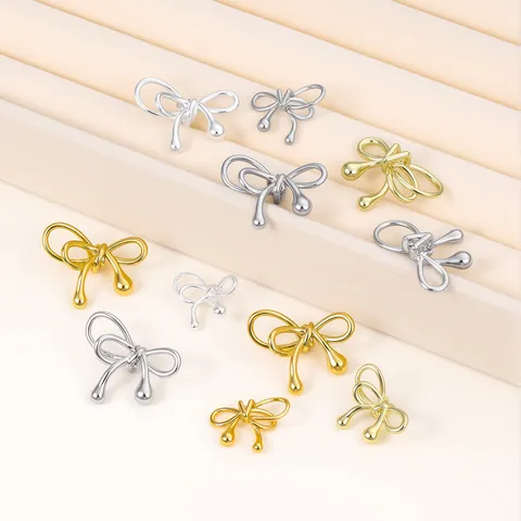 Gold Silver Plated Copper Bowknot Spacer Beads Minimalist Smooth Teardrop Bow Beads For DIY Jewelry Making Accessories