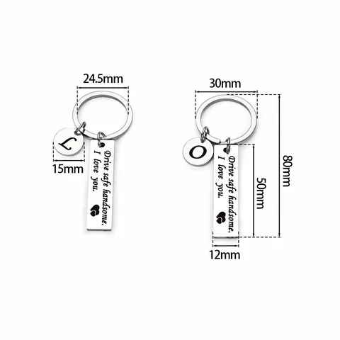 Llavero Grabado de Acero Inoxidable Drive Safe Handsome Colgante con Letra del Alfabeto Inicial Regalo de Corazón Personalizado para Hombre Novio Esposo