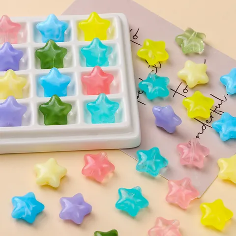 Candy Color Acrylic Star Beads DIY Jewelry Accessories Straight Hole Pentagram Beads For Hair Tie Rubber Band Crafting