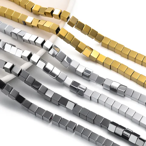 Hematite Spacer Beads Cube Shape Vacuum Electroplated DIY Handmade Bracelet Necklace Accessories Jewelry Findings For Women Men