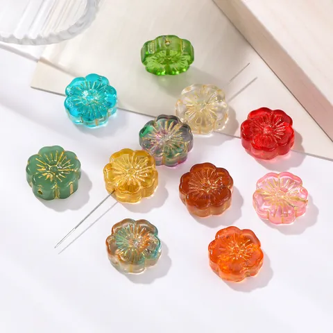 Vintage Gilded Flower Lampwork Glass Beads Floral Loose Spacer Beads For DIY Jewelry Making Bracelet Necklace Accessories