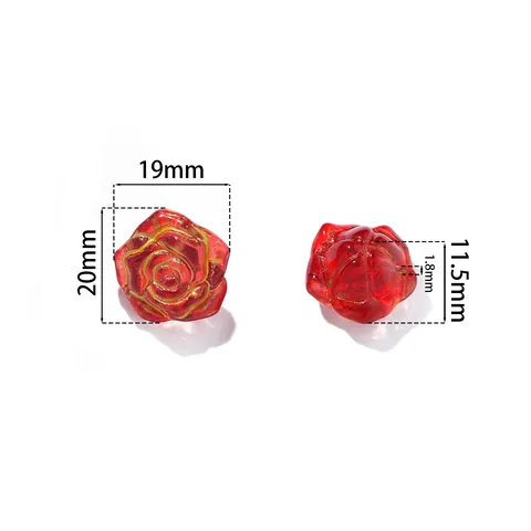 3D Rose Flower Lampwork Glass Beads Gold Rimmed Iridescent Spacer Beads For Handmade DIY Jewelry Bracelets Phone Chains
