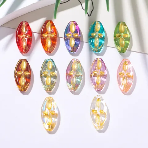 Cuentas de Vidrio Checo Vintage Ovaladas 9.5x20mm Patrón Dorado Cuentas Sueltas Para Creación de Joyas DIY Pulsera Collar