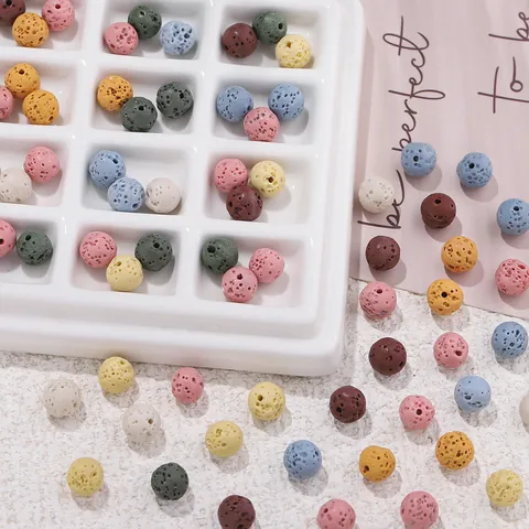 Cuentas Redondas de Piedra de Lava Natural de Colores 4-10mm Cuentas Sueltas de Roca Volcánica Porosa para Bricolaje Pulsera Collar Accesorio de Joyería