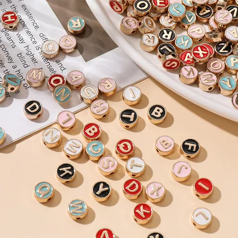 Alloy Enamel Round Alphabet Beads Capital Letter Charms For DIY Bracelet Necklace Earring Jewelry Making Finding Craft Accessory