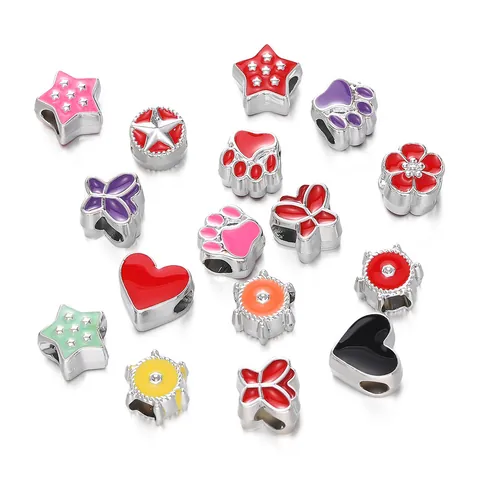 Plastic CCB Large Hole Beads Heart Star Paw Pattern Enamel Drip Oil Rhinestone Spacer Beads For DIY Jewelry Bracelet