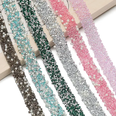 Selbstklebendes Harz Strassband Künstliche Perlenbesatz Glänzendes Perlenband Für DIY Kleidung Schuhe Taschen Dekoration Bastelzubehör