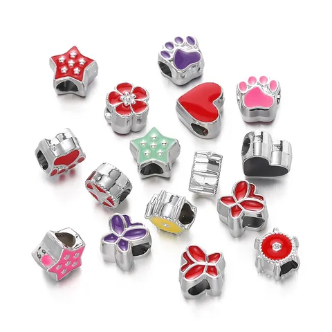 Plastic CCB Large Hole Beads Heart Star Paw Pattern Enamel Drip Oil Rhinestone Spacer Beads For DIY Jewelry Bracelet