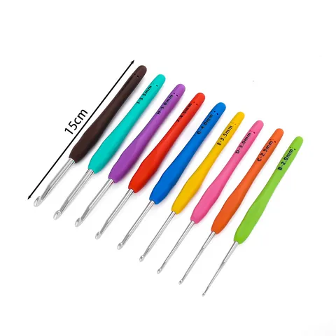 Ergonomic Soft Handle Aluminum Crochet Hook for Hand Knitting DIY Craft Weaving Tool Silicone Grip Crocheting Needle