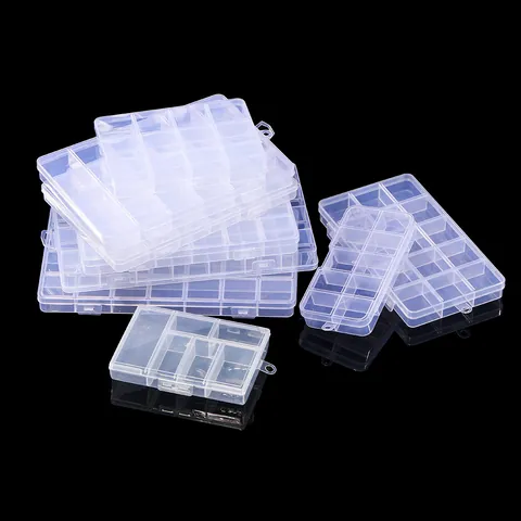 Clear Plastic Jewelry Organizer Container Multi Grid Fixed Compartments Storage Case For Earrings Beads DIY Accessories