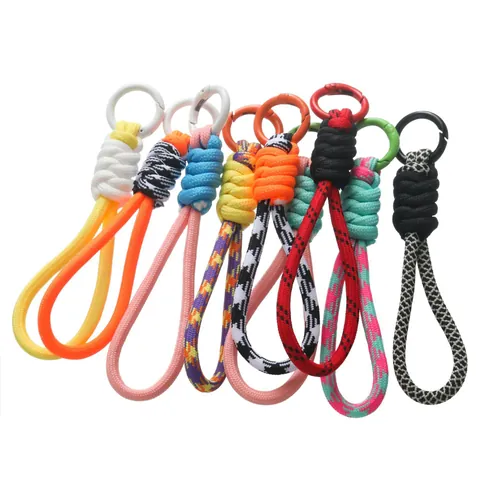 Hand Woven Braided Wrist Lanyard For Key DIY Handmade Phone Cord Detachable Alloy Ring Anti-Lost Patchwork Rope Charm