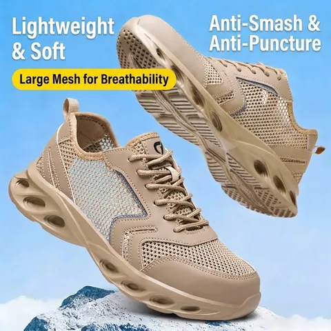Men Steel Toe Safety Shoes Puncture Proof Lightweight Breathable Flying Weave Mesh Work Boots Industrial Protective Footwear