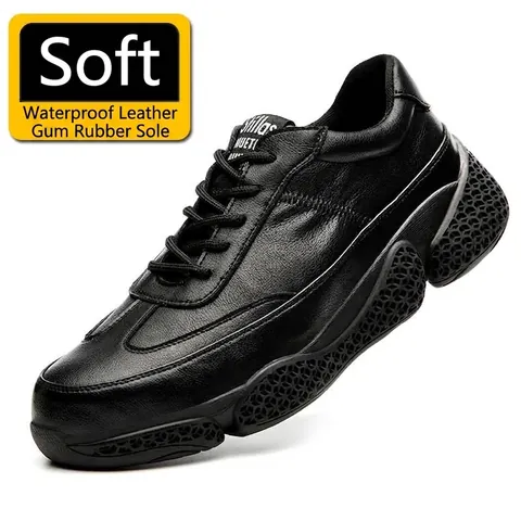 Men's Safety Shoes Steel Toe Anti-smash Puncture Proof Work Shoes Breathable Leather Protective Industrial Footwear Boots
