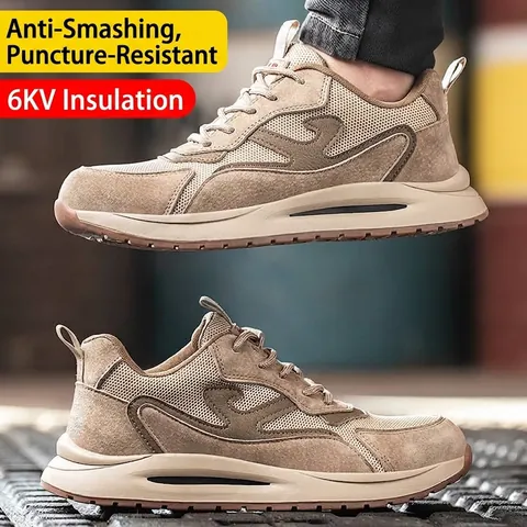Herren Sicherheitsschuhe Stahlkappe Arbeitsschuhe 6KV Isolierung Durchstichfest Atmungsaktiv Wildleder Mesh Schutzschuhe