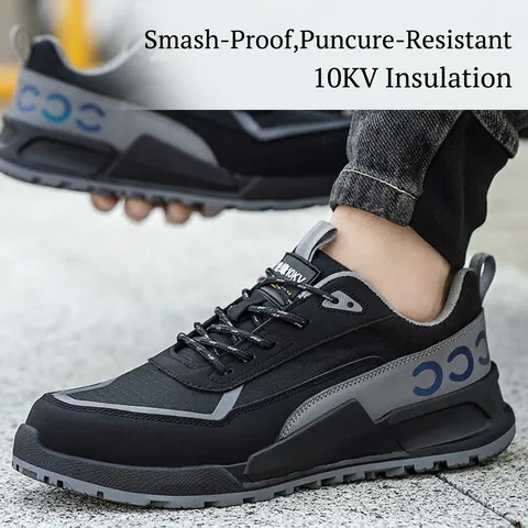 Men Safety Shoes 10KV Insulated Work Shoes Steel Toe Anti-Smashing Puncture-Resistant Lightweight Industrial Footwear