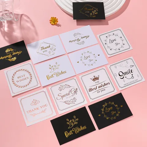 Mini Gold Stamping Greeting Card Thank You Card Small Gift Card For Wedding Birthday Party Flower Decorative Message Card