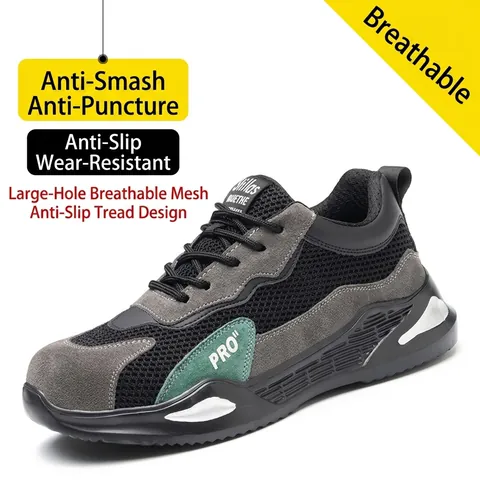 Zapatos de Seguridad Unisex Puntera de Acero Resistente a Pinchazos Transpirable Gamuza Malla Botas de Trabajo Industrial Resistente al Desgaste Ligeros