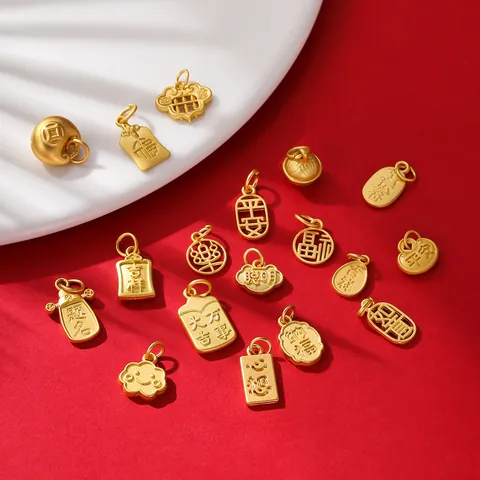 Chinese Style Sand Gold Alloy Pendants DIY Jewelry Charms For Bracelet Necklace Fortune Bag Bell Coin Traditional Pendants