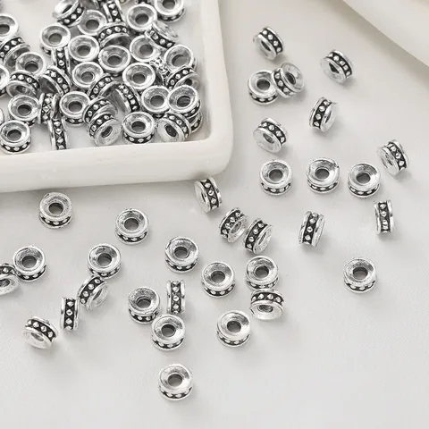 Vintage Zinklegering Tussendoortjes Antiek Zilver Tibetaanse Stijl Losse Kralen Platte Rondelle Kralen Voor DIY Sieraden Maken Accessoires