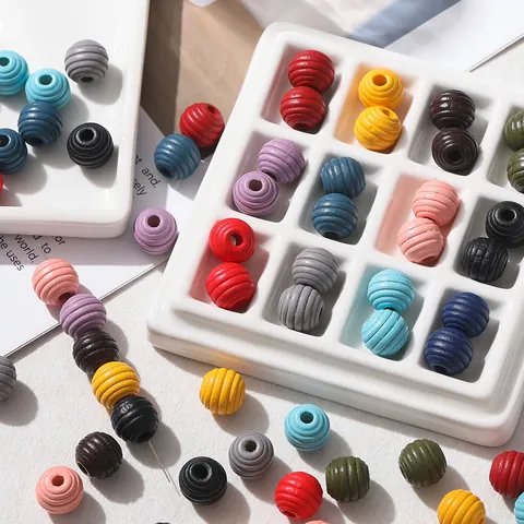 Lotushout Geribbelde Ronde Kralen Voor DIY Sieraden Maken Macaron Kleur Spiraal Houten Losse Kralen Handgemaakte Armband Materiaal