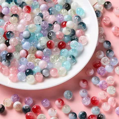 Multicolor 8mm Round Crackle Glass Beads Pearlescent Loose Beads For DIY Bracelet Phone Chain Jewelry Making Materials