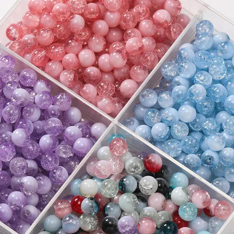 Multicolor 8mm Round Crackle Glass Beads Pearlescent Loose Beads For DIY Bracelet Phone Chain Jewelry Making Materials