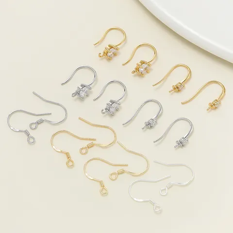 Crochets d'Oreilles Plaqués Or 18K Incrustés de Strass Avec Tiges en Argent Sterling S925 pour Fabrication de Bijoux DIY Accessoires