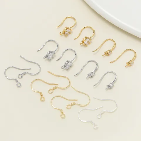 18K Gold Plated Rhinestone Inlaid Earring Hooks With S925 Sterling Silver Posts For DIY Handmade Jewelry Making Findings Accessories
