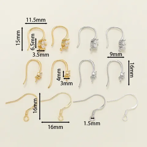 18K Gold Plated Rhinestone Inlaid Earring Hooks With S925 Sterling Silver Posts For DIY Handmade Jewelry Making Findings Accessories